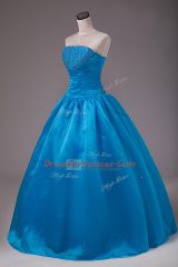 Custom Made Floor Length Ball Gowns Sleeveless Blue Vestidos de Quinceanera Lace Up