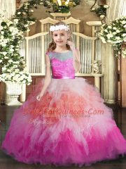 Sleeveless Tulle Floor Length Backless Child Pageant Dress in Multi-color with Lace and Ruffles