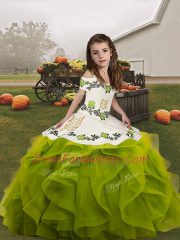 Discount Organza Sleeveless Floor Length Girls Pageant Dresses and Embroidery and Ruffles