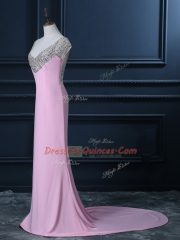Trendy Pink Cap Sleeves Court Train Beading Homecoming Dress