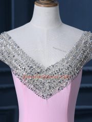 Trendy Pink Cap Sleeves Court Train Beading Homecoming Dress
