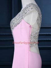 Trendy Pink Cap Sleeves Court Train Beading Homecoming Dress