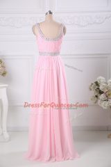 Custom Design Baby Pink Homecoming Dress Prom and Party and Military Ball with Beading and Ruching Scoop Sleeveless Side Zipper