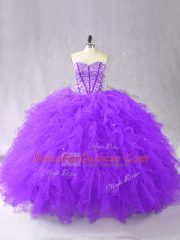 Ball Gowns 15 Quinceanera Dress Purple Sweetheart Tulle Sleeveless Floor Length Lace Up