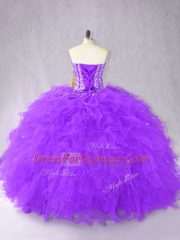 Ball Gowns 15 Quinceanera Dress Purple Sweetheart Tulle Sleeveless Floor Length Lace Up