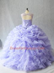 Unique Lavender Sweet 16 Quinceanera Dress Scoop Sleeveless Brush Train Lace Up
