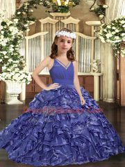 Floor Length Lavender Pageant Dresses Organza Sleeveless Ruffles