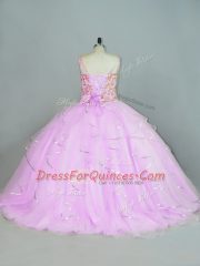 Lilac Ball Gowns Ruffles Quinceanera Gowns Lace Up Tulle Sleeveless Floor Length