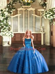 Edgy Blue Lace Up Sweet 16 Quinceanera Dress Appliques Sleeveless Floor Length
