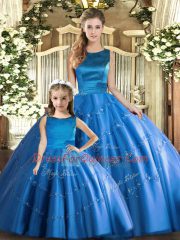 Edgy Blue Lace Up Sweet 16 Quinceanera Dress Appliques Sleeveless Floor Length