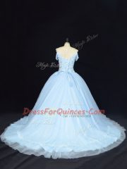 Blue Off The Shoulder Neckline Beading Quinceanera Dress Sleeveless Lace Up
