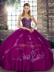 Latest Floor Length Fuchsia Sweet 16 Dresses Sweetheart Sleeveless Lace Up