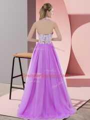 Most Popular Floor Length Lavender Quinceanera Court Dresses Tulle Sleeveless Lace