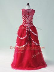 Exceptional Wine Red A-line Scoop Sleeveless Tulle High Low Zipper Beading and Appliques Prom Evening Gown