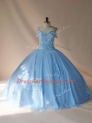 Gorgeous Blue and Light Blue Ball Gowns Beading Quinceanera Dresses Lace Up Tulle Sleeveless