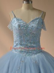 Gorgeous Blue and Light Blue Ball Gowns Beading Quinceanera Dresses Lace Up Tulle Sleeveless