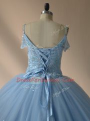 Gorgeous Blue and Light Blue Ball Gowns Beading Quinceanera Dresses Lace Up Tulle Sleeveless