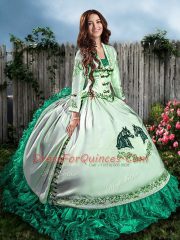 Classical Turquoise Sweetheart Neckline Embroidery and Ruffles Quinceanera Dresses Sleeveless Lace Up