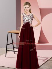 Chiffon Sleeveless Floor Length Court Dresses for Sweet 16 and Beading and Appliques