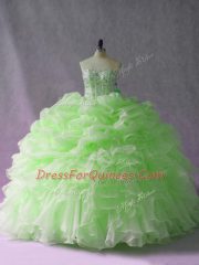Eye-catching Sleeveless Brush Train Beading and Ruffles and Pick Ups Lace Up Sweet 16 Dress