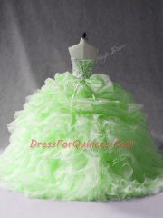 Eye-catching Sleeveless Brush Train Beading and Ruffles and Pick Ups Lace Up Sweet 16 Dress