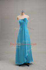 Teal Zipper Homecoming Dress Hand Made Flower Sleeveless Floor Length