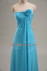 Teal Zipper Homecoming Dress Hand Made Flower Sleeveless Floor Length