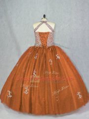 Halter Top Sleeveless Lace Up 15 Quinceanera Dress Brown Tulle