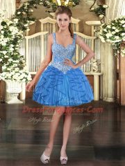 Fabulous Sleeveless Beading and Ruffles Lace Up Homecoming Dress