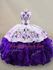 Fashion Floor Length Ball Gowns Long Sleeves White And Purple 15 Quinceanera Dress Lace Up
