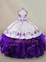 Fashion Floor Length Ball Gowns Long Sleeves White And Purple 15 Quinceanera Dress Lace Up