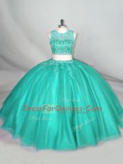 Sweet Turquoise Scoop Zipper Beading Quinceanera Dress Sleeveless