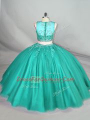 Sweet Turquoise Scoop Zipper Beading Quinceanera Dress Sleeveless