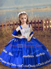 Superior Royal Blue Ball Gowns Satin Sweetheart Sleeveless Beading and Embroidery Floor Length Lace Up Quince Ball Gowns