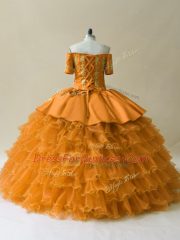 Clearance Floor Length Ball Gowns Sleeveless Gold Sweet 16 Dress Lace Up
