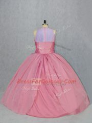 Sleeveless Floor Length Embroidery Zipper 15th Birthday Dress with Pink