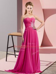 Fantastic Fuchsia Sweetheart Lace Up Beading and Ruching Prom Party Dress Sleeveless