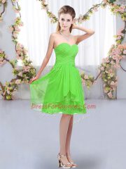 Sleeveless Chiffon Knee Length Lace Up Vestidos de Damas in with Ruffles and Ruching