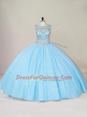Scoop Sleeveless Tulle Quinceanera Dress Beading Lace Up