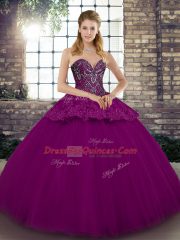 Low Price Fuchsia Sleeveless Floor Length Beading and Appliques Lace Up Quinceanera Gown