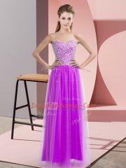 Glittering Sleeveless Floor Length Beading Lace Up Homecoming Dress with Lilac