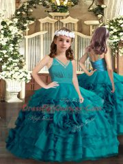 Glamorous Teal Sleeveless Brush Train Ruffles 15 Quinceanera Dress