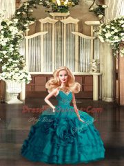 Glamorous Teal Sleeveless Brush Train Ruffles 15 Quinceanera Dress
