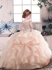 Sleeveless Organza Floor Length Zipper Little Girl Pageant Gowns in Blue with Beading and Ruffles