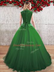 Attractive Sleeveless Floor Length Hand Made Flower Lace Up Quinceanera Dress with Green