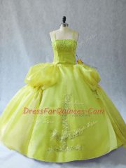 Delicate Ball Gowns Quinceanera Gown Yellow Green Straps Organza Sleeveless Floor Length Lace Up