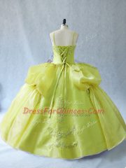 Delicate Ball Gowns Quinceanera Gown Yellow Green Straps Organza Sleeveless Floor Length Lace Up