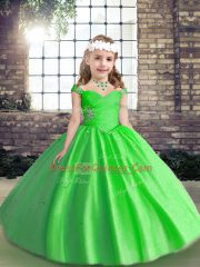 Dramatic Sleeveless Floor Length Beading Lace Up Child Pageant Dress with