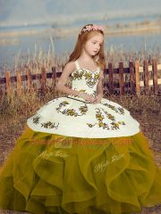 Straps Sleeveless Pageant Dress Womens Embroidery and Ruffles Lace Up