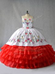 Cheap Sweetheart Sleeveless Lace Up Sweet 16 Dress White And Red Organza